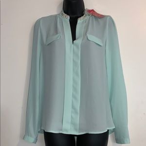 Candies Pretty Little Things Dusty Aqua Blouse NWT